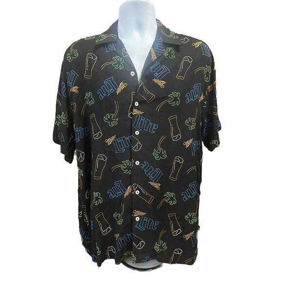 Miller Lite Men’s Small Short Sleeve Button Up Golf Polo Collared Shirt Black - Picture 1 of 5